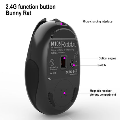 HXSJ M106 2.4GHZ 1600dpi Single-mode Wireless Mouse USB Rechargeable(Black) - Wireless Mice by HXSJ | Online Shopping UK | buy2fix