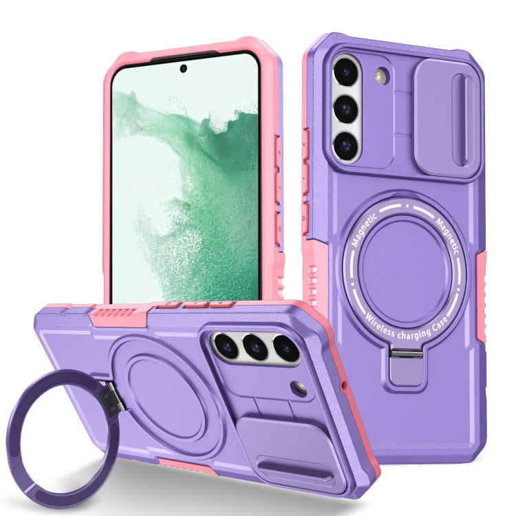 For Samsung Galaxy S22+ 5G Sliding Camshield Magsafe Holder TPU Hybrid PC Phone Case(Pink Purple) - Galaxy S22+ 5G Cases by buy2fix | Online Shopping UK | buy2fix