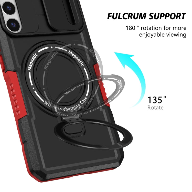 For Samsung Galaxy S22+ 5G Sliding Camshield Magsafe Holder TPU Hybrid PC Phone Case(Black Red) - Galaxy S22+ 5G Cases by buy2fix | Online Shopping UK | buy2fix