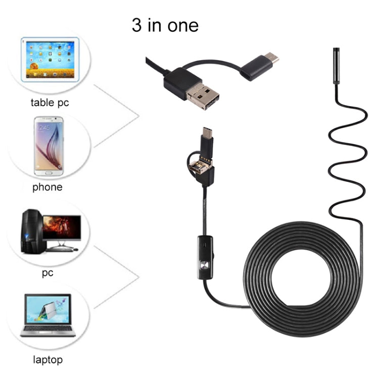 AN100 3 in 1 IP67 Waterproof USB-C / Type-C + Micro USB + USB HD Endoscope Snake Tube Inspection Camera for Parts of OTG Function Android Mobile Phone, with 6 LEDs, Lens Diameter:5.5mm(Length: 2m) - Consumer Electronics by buy2fix | Online Shopping UK | buy2fix
