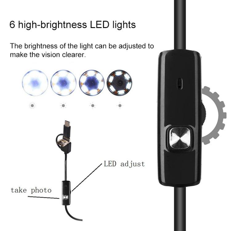 AN100 3 in 1 IP67 Waterproof USB-C / Type-C + Micro USB + USB HD Endoscope Hard Tube Inspection Camera for Parts of OTG Function Android Mobile Phone, with 6 LEDs, Lens Diameter:5.5mm(Length: 1m) - Consumer Electronics by buy2fix | Online Shopping UK | buy2fix