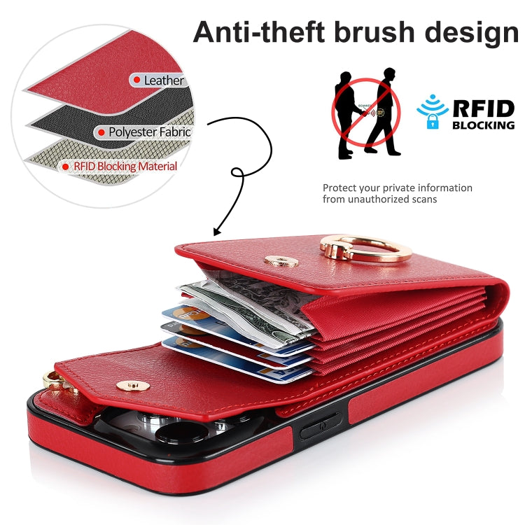 For iPhone 15 Pro Max Ring Holder RFID Card Slot Phone Case(Red) - iPhone 15 Pro Max Cases by buy2fix | Online Shopping UK | buy2fix