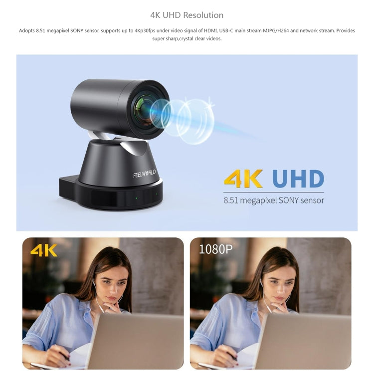 FEELWORLD 4K12X 4K PTZ Camera 12X Optical Zoom AI Tracking HDMI USB IP Remote Control(UK Plug) - HD Camera by FEELWORLD | Online Shopping UK | buy2fix