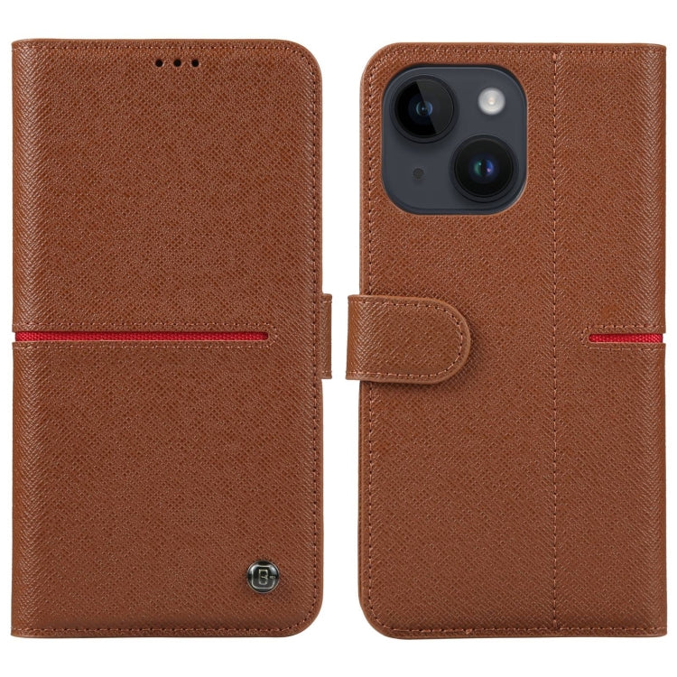 For iPhone 15 GEBEI Top-grain Horizontal Flip Leather Phone Case(Brown) - iPhone 15 Cases by GEBEI | Online Shopping UK | buy2fix