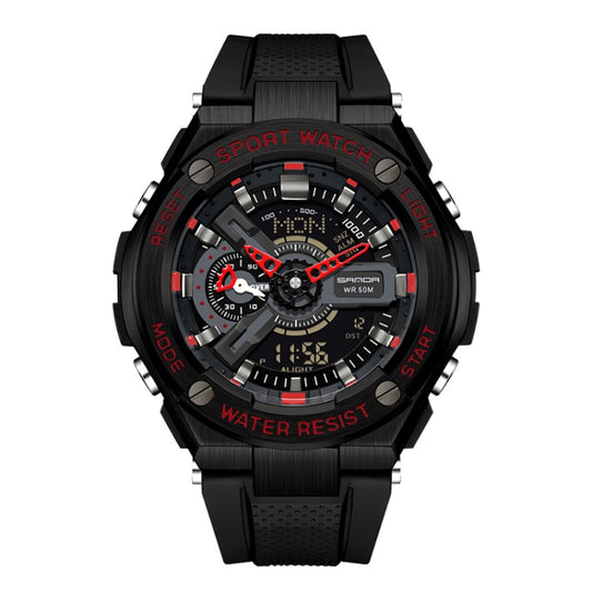 SANDA 3170 Men Luminous Waterproof Sports Watch(Black Red) - Silicone Strap Watches by SANDA | Online Shopping UK | buy2fix