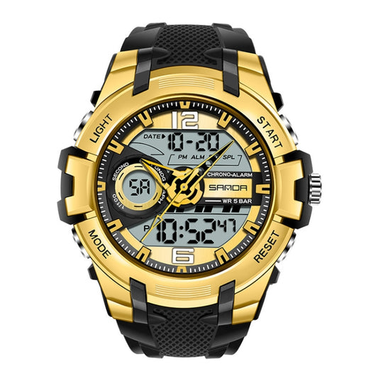 SANDA 6015 Men Multifunctional Waterproof Luminous Sports Watch(Black Gold) - Silicone Strap Watches by SANDA | Online Shopping UK | buy2fix