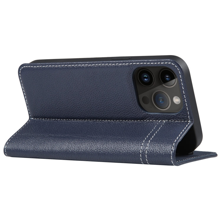 For iPhone 15 Pro Max GEBEI Top-grain Horizontal Flip Leather Phone Case(Blue) - iPhone 15 Pro Max Cases by GEBEI | Online Shopping UK | buy2fix