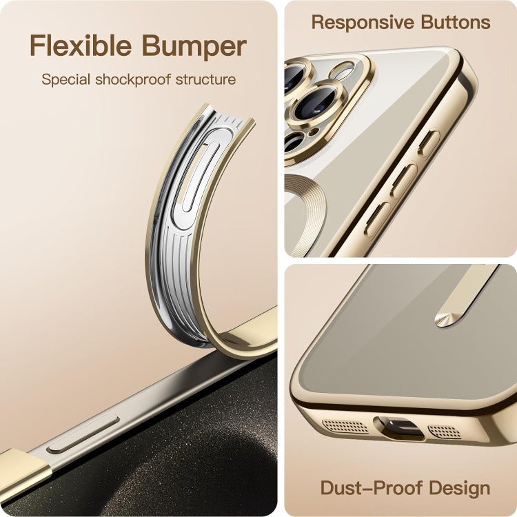 For iPhone 15 Pro Max Magnetic Transparent Electroplated TPU Phone Case(Gold) - iPhone 15 Pro Max Cases by buy2fix | Online Shopping UK | buy2fix