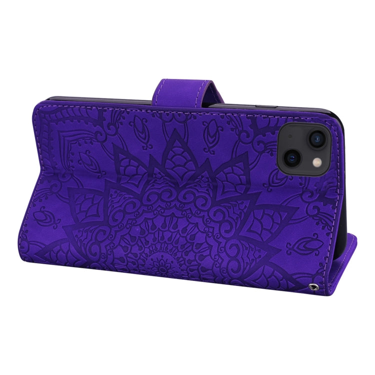 For iPhone 15 Pro Max Mandala Embossed Dual-Fold Calf Leather Phone Case(Purple) - iPhone 15 Pro Max Cases by buy2fix | Online Shopping UK | buy2fix