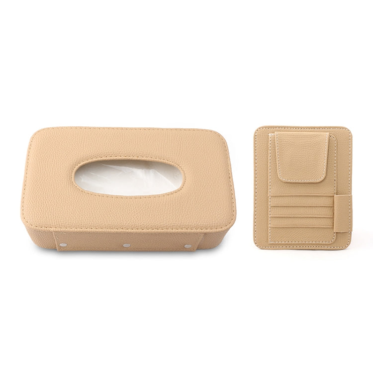 Car Litchi Texture Hanging Tissue Box Sun Visor Card Storage Clip(Beige) - Sunglasses & Glasses Clips by buy2fix | Online Shopping UK | buy2fix