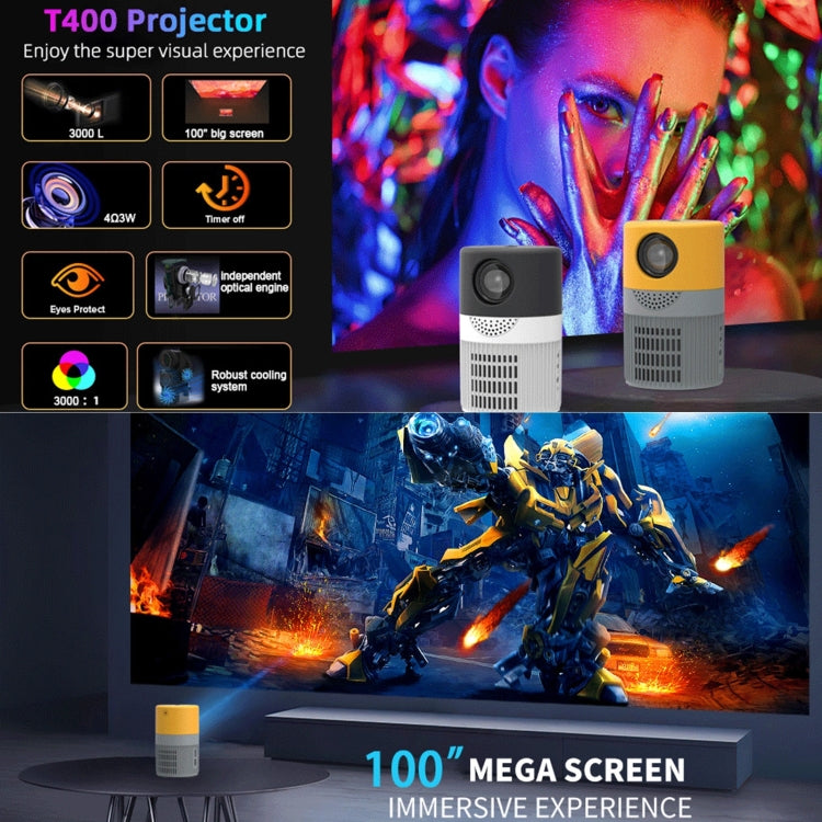 T400 3000 Lumens LED Mini Projector Support Wifi Screen Mirroring, Plug Type:AU Plug(Grey Yellow) - Mini Projector by buy2fix | Online Shopping UK | buy2fix