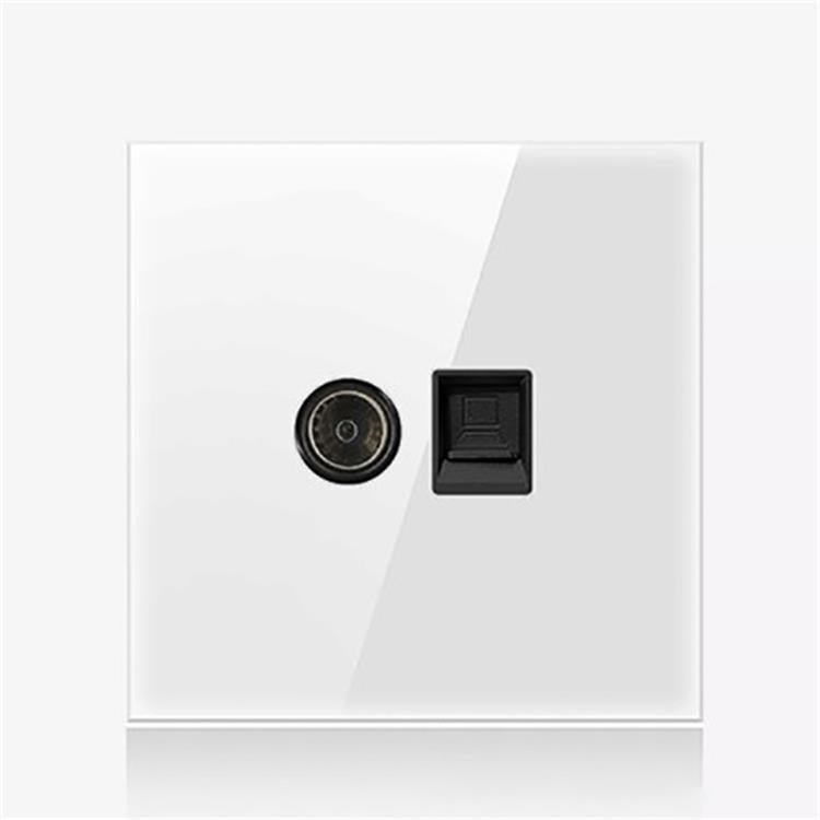 86mm Round LED Tempered Glass Switch Panel, White Round Glass, Style:TV-Computer Socket - Consumer Electronics by buy2fix | Online Shopping UK | buy2fix