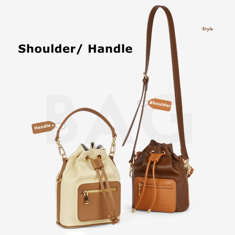 Cwatcun D82 Bundle Drawstring Lens Bag PU Crossbody Camera Bag(Beige) - Strap Satchel by Cwatcun | Online Shopping UK | buy2fix