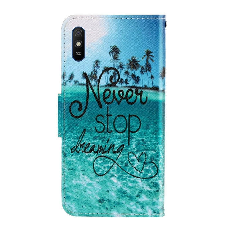 For Xiaomi Redmi 9A 3D Colored Drawing Horizontal Flip PU Leather Case with Holder & Card Slots & Wallet(Blue Coconut Grove) - Xiaomi Cases by buy2fix | Online Shopping UK | buy2fix