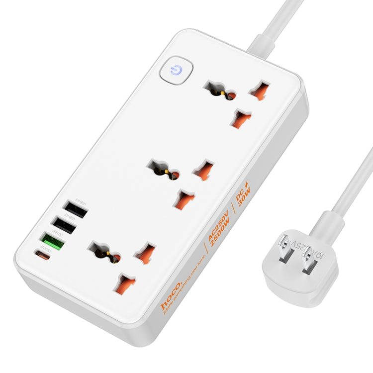 hoco AC8 Storm 3-position Socket with PD30W+3USB Ports, Cable Length: 1.5m, US Plug(White) - Extension Socket by hoco | Online Shopping UK | buy2fix