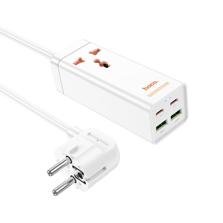 hoco AC10A Barry PD65W 2Type-C+2USB Ports with 1 Socket Desktop Charger, Cable Length: 1.5m, EU Plug(White) - Extension Socket by hoco | Online Shopping UK | buy2fix