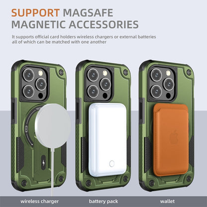 For iPhone 13 Pro Max MagSafe Holder Armor PC Hybrid TPU Phone Case(Army Green) - iPhone 13 Pro Max Cases by buy2fix | Online Shopping UK | buy2fix