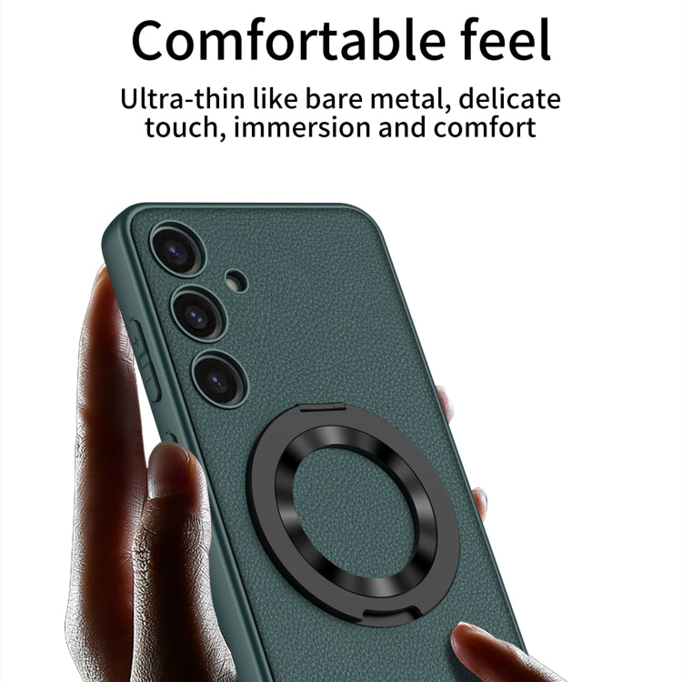 For Samsung Galaxy S24 5G GKK Skin Feel Leather MagSafe Magnetic Phone Case with Holder(Green) - Galaxy S24 5G Cases by GKK | Online Shopping UK | buy2fix
