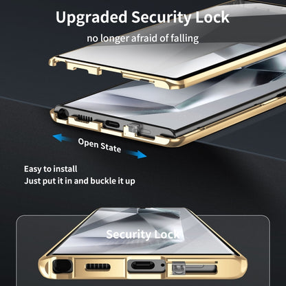 For Samsung Galaxy S22 Ultra 5G MagSafe Magnetic HD Frosted Tempered Glass Holder Phone Case(Gold) - Galaxy S22 Ultra 5G Cases by buy2fix | Online Shopping UK | buy2fix