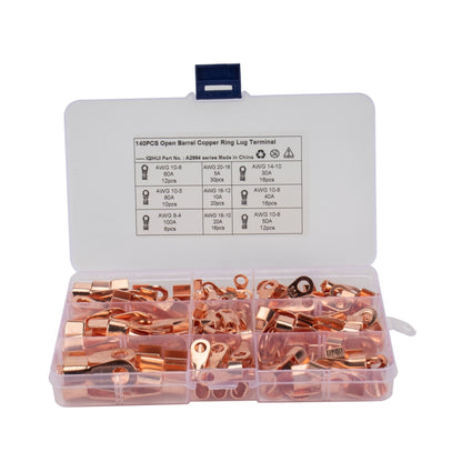 140 PCS Icstation Open Barrel Pure Copper Ring Lug Wire Crimp Terminals Assortment Kit - In Car by buy2fix | Online Shopping UK | buy2fix