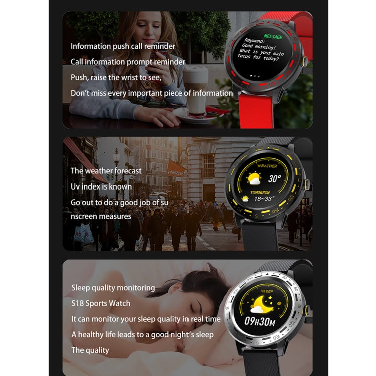 S18 1.3 inch TFT Screen IP67 Waterproof Smart Watch Bracelet, Support Sleep Monitor / Heart Rate Monitor / Blood Pressure Monitoring(Black Red) - Smart Wear by buy2fix | Online Shopping UK | buy2fix