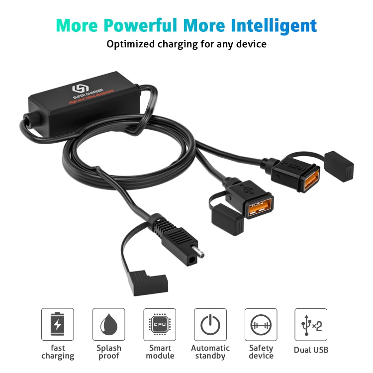 WUPP CS-1186A1 Motorcycle SAE Dual USB Fast Charging Charger - Battery Charger by WUPP | Online Shopping UK | buy2fix