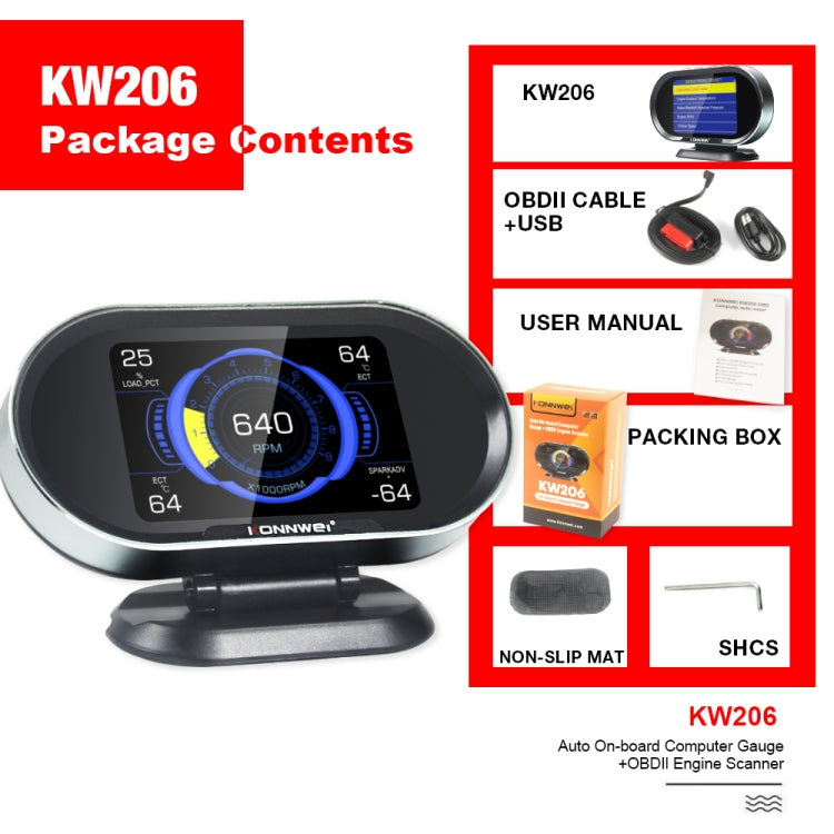 KONNWEI KW206 2 in 1 OBDII / EOBD12V Car Fault Scanner + 3.5 inch LCD Monitor - Code Readers & Scan Tools by KONNWEI | Online Shopping UK | buy2fix