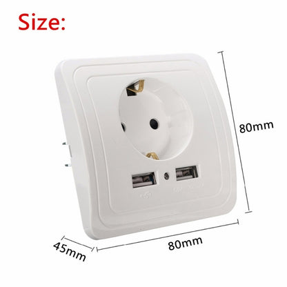 DIXINGE 2A Dual USB Port Wall Charger Adapter 16A EU Plug Socket Power Outlet Panel(White) - Consumer Electronics by buy2fix | Online Shopping UK | buy2fix