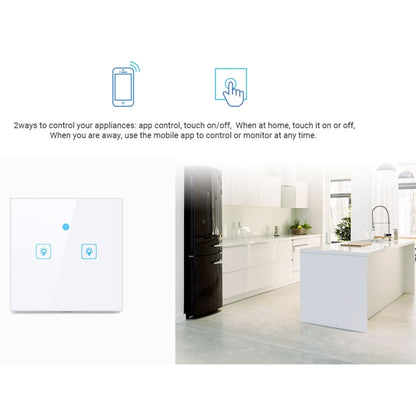 WS-UK-02 EWeLink APP & Touch Control 2A 2 Gangs Tempered Glass Panel Smart Wall Switch, AC 90V-250V, UK Plug - Consumer Electronics by buy2fix | Online Shopping UK | buy2fix