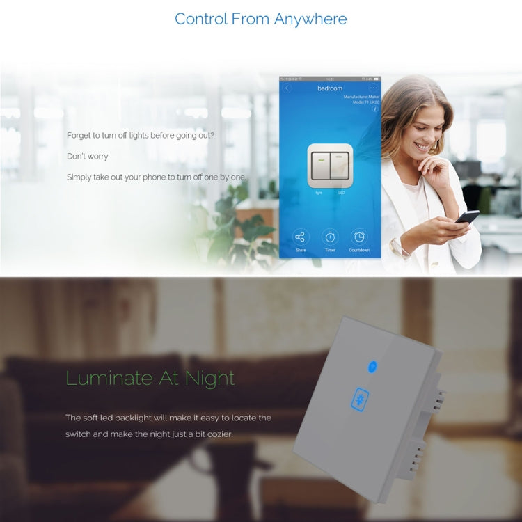 WS-UK-02 EWeLink APP & Touch Control 2A 2 Gangs Tempered Glass Panel Smart Wall Switch, AC 90V-250V, UK Plug - Consumer Electronics by buy2fix | Online Shopping UK | buy2fix