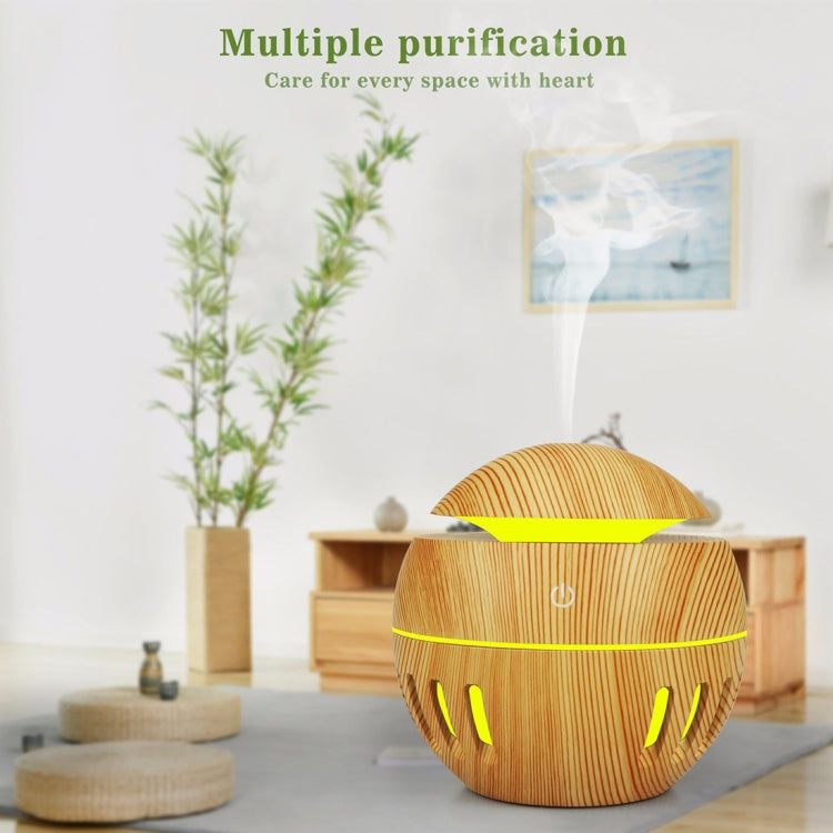 Wood Grain USB Hollowed-out Humidifier Seven Color Aromatherapy Lamp Automatic Alcohol Sprayer with Remote Control(White-1) - Home & Garden by buy2fix | Online Shopping UK | buy2fix