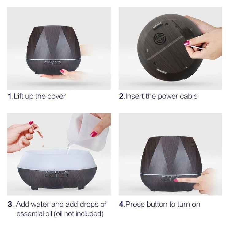 Diamond Wood Grain Remote Control Ultrasonic Humidifier Aromatherapy Machine Automatic Alcohol Sprayer with LED Lights, Capacity: 400mL, UK Plug (Dark Wood Color) - Home & Garden by buy2fix | Online Shopping UK | buy2fix