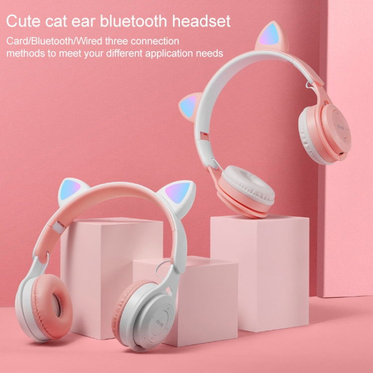 M6 Luminous Cat Ears Pure-color Foldable Bluetooth Headset with 3.5mm Jack & TF Card Slot (Pink) - Headset & Headphone by buy2fix | Online Shopping UK | buy2fix