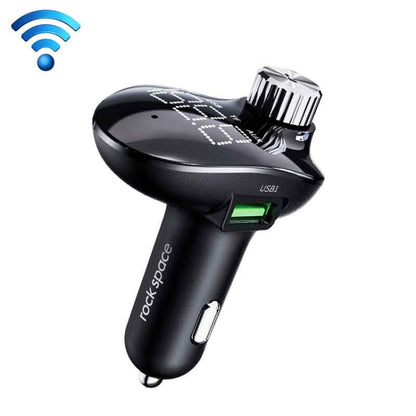 ROCK SPACE B302 18W QC3.0 Dual USB Digital Display Bluetooth Car Charger, Support 64GB U Disk & TF Card / FM / AUX / Hands-free Call(Black) - Bluetooth Car Kits by ROCK | Online Shopping UK | buy2fix