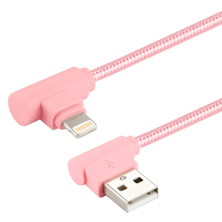 25cm Nylon Weave Style USB to 8 Pin Double Elbow Charging Cable(Pink) - Normal Style Cable by buy2fix | Online Shopping UK | buy2fix