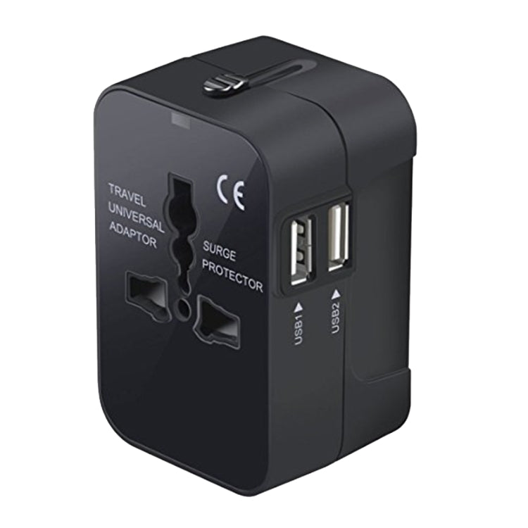 Portable Multi-function Dual USB Ports Global Universal Travel Wall Charger Power Socket, For iPad , iPhone, Galaxy, Huawei, Xiaomi, LG, HTC and Other Smart Phones, Rechargeable Devices(Black) - Consumer Electronics by buy2fix | Online Shopping UK | buy2fix