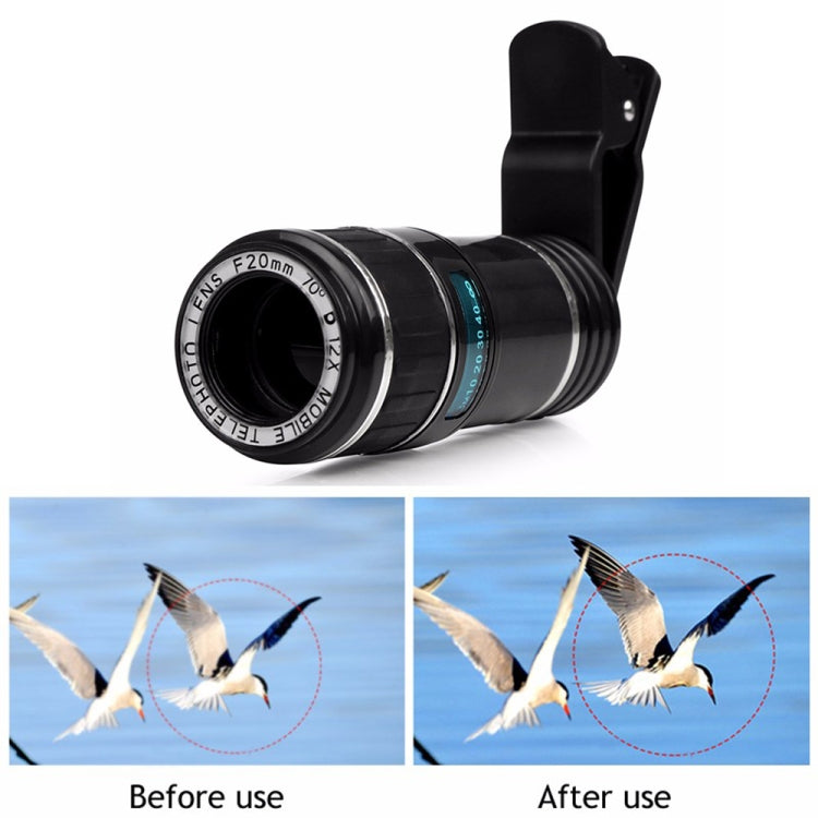 Universal Mobile Phone 12X Zoom Optical Zoom Telescope Lens with Clip - Telescope & Microscope by buy2fix | Online Shopping UK | buy2fix