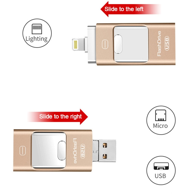 32GB USB 3.0 + 8 Pin + Mirco USB Android iPhone Computer Dual-use Metal Flash Drive (Rose Gold) - U Disk & Card Reader by buy2fix | Online Shopping UK | buy2fix