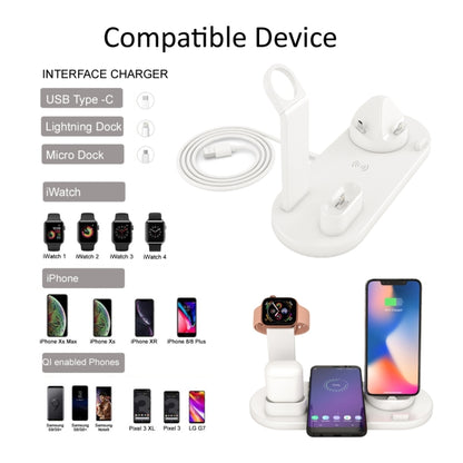 HQ-UD15 5 in 1 8 Pin + Micro USB + USB-C / Type-C Interfaces + 8 Pin Earphone Charging Interface + Wireless Charging Charger Base with Watch Stand (White) - Multifunction Charger by buy2fix | Online Shopping UK | buy2fix