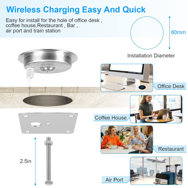 S50 15W Ultra-thin Desktop Embedded Wireless Charger embedded - Apple Accessories by buy2fix | Online Shopping UK | buy2fix