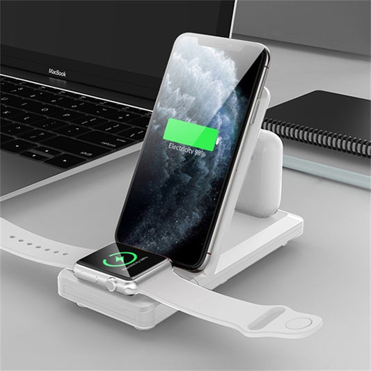 H6 3 in 1 Portable Folding Wireless Charger for iPhone + iWatch + AirPods(White) - Apple Accessories by buy2fix | Online Shopping UK | buy2fix