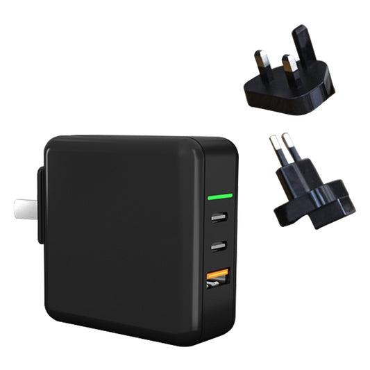 65W USB Ports x 1 + Type-C Port x 2 GaN Portable Mini Fast Charger Travel Charger with UK & US & EU Plug Set (Black) - Mobile Accessories by buy2fix | Online Shopping UK | buy2fix