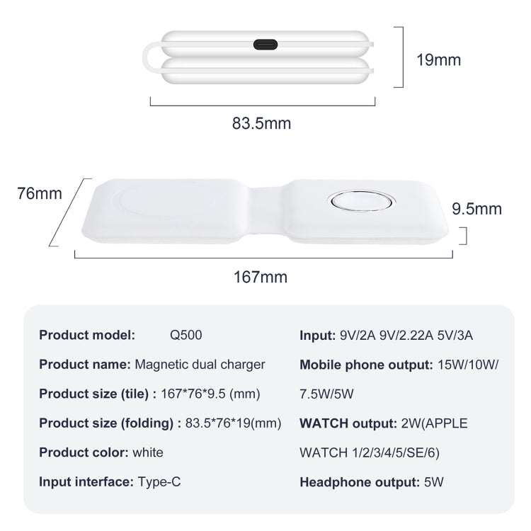 Q500 Foldable Magnetic Dual Wireless Charger for Phones / iWatch / AirPods(White) - Apple Accessories by buy2fix | Online Shopping UK | buy2fix