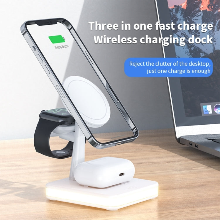 991 3 in 1 15W Electromagnetic Induction Wireless Fast Charging with 360 Degree Rotating Holder(White) - Apple Accessories by buy2fix | Online Shopping UK | buy2fix