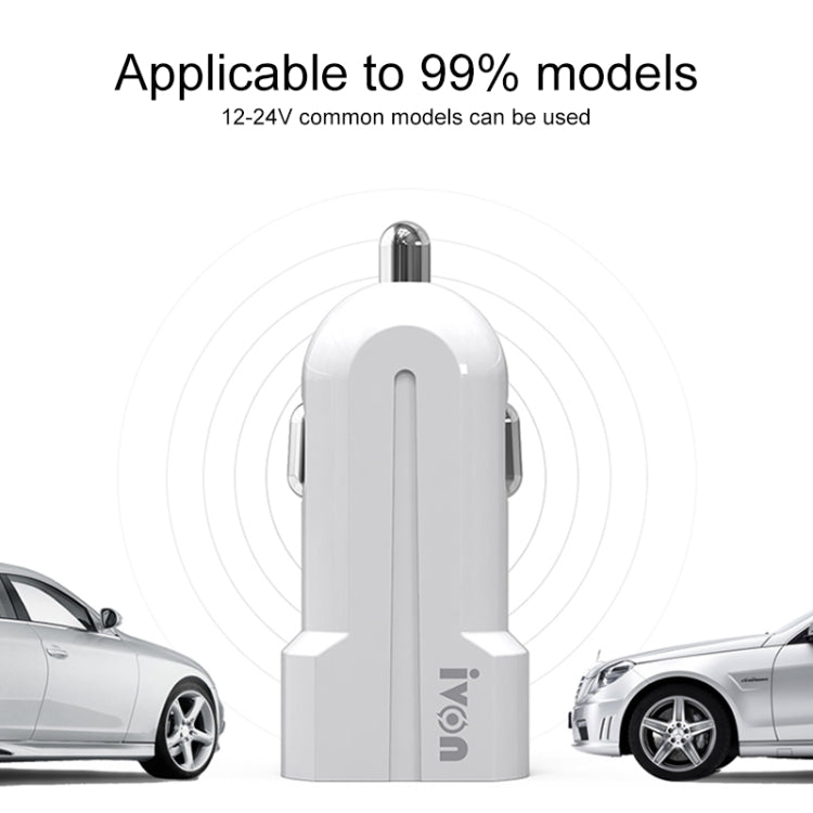 IVON CC13 QC 3.0 Fast Charging Car Charger Set with 8 Pin Charging Cable (White) - Car Charger by IVON | Online Shopping UK | buy2fix