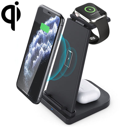 10W 3 in 1 QC 3.0  Vertical Multi-function Wireless Charger with Stand Function, Suitable for Mobile Phones / Apple Watch / AirPods (Black) - Multifunction Charger by buy2fix | Online Shopping UK | buy2fix