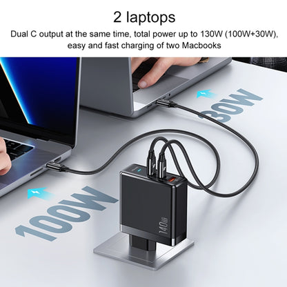 USAMS US-SJ581 T52 3 in 1 140W 3 USB Interfaces GaN Fast Charger Set, EU Plug(Black) - USB Charger by USAMS | Online Shopping UK | buy2fix