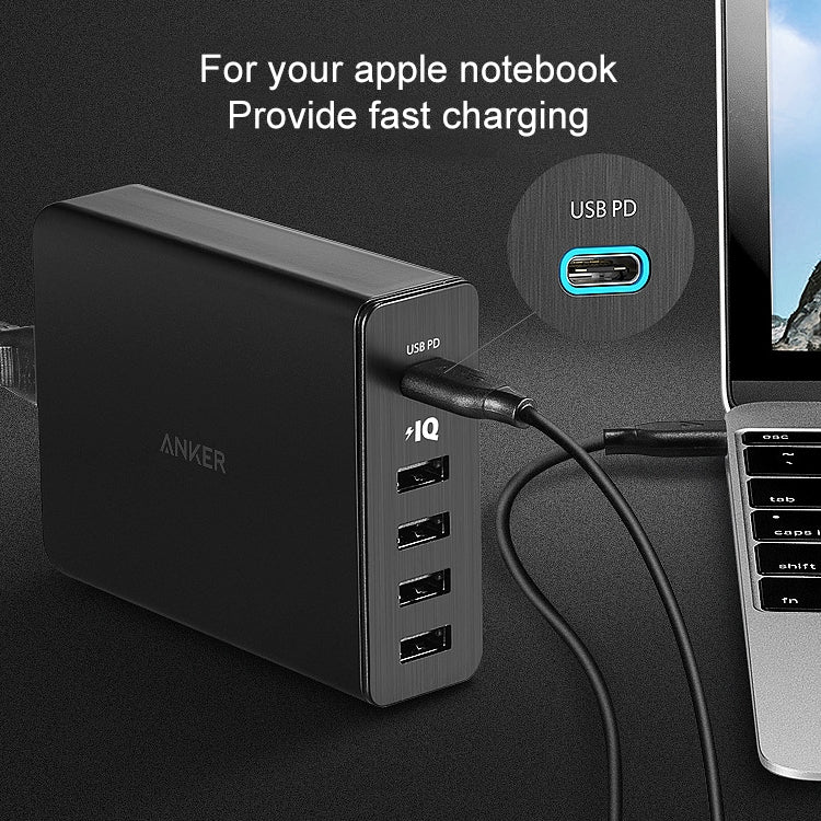ANKER 2.4A USB-C / Type-C Power Delivery PD + 4 Ports Wall Changer for Mobile Phones / Tables / Macbooks(Black) - Apple Accessories by ANKER | Online Shopping UK | buy2fix