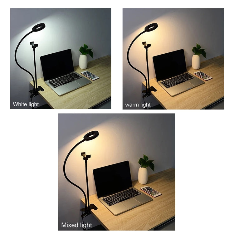 Makeup USB Selfie Ring Light with Clip Lazy Bracket Cell Phone Holder Stand, With 3-Light Mode, 10-Level Brightness LED Desk Lamp, Compatible with iPhone / Android,  for Live Stream, KTV, Live Broadcast, Live Show, etc - Consumer Electronics by buy2fix | Online Shopping UK | buy2fix