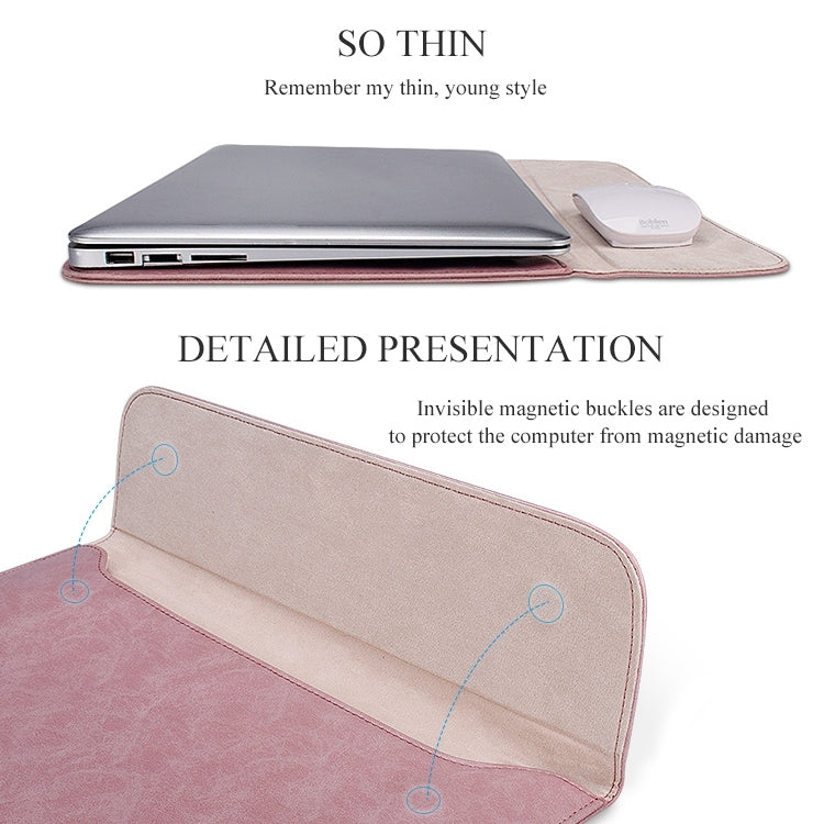 PU01S PU Leather Horizontal Invisible Magnetic Buckle Laptop Inner Bag for 13.3 inch laptops, with Small Bag (Pink) - 13.3 inch by buy2fix | Online Shopping UK | buy2fix